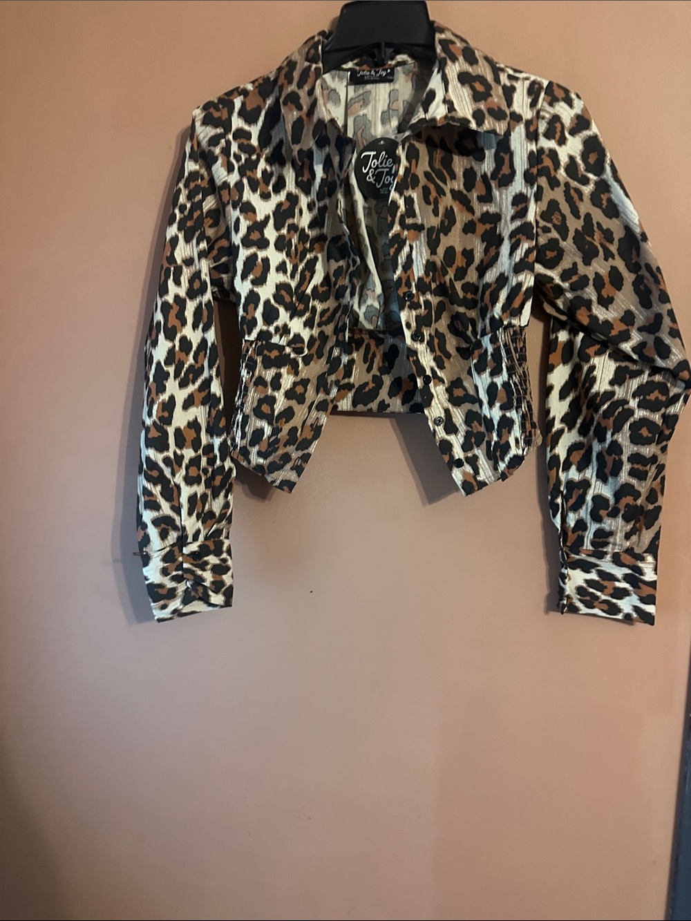 Jolie & Joy Women's Leopard Print Cropped Jacket - Brown/Black
